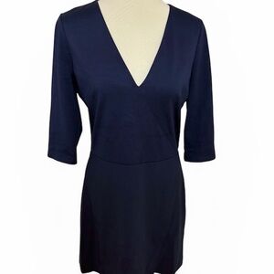 Alice + Olivia Navy V-Neck Three-Quarter Sleeve asymmetric mini Dress